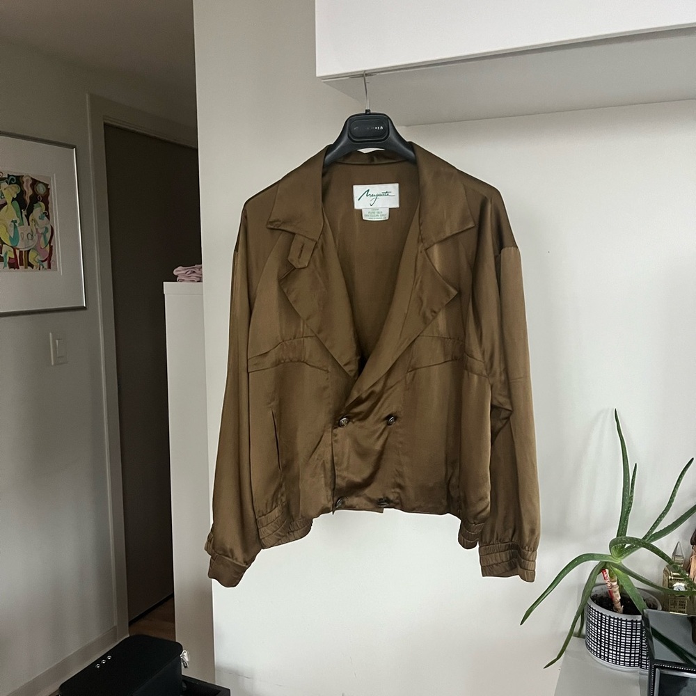80s Made in Canada Margaret Olive Silk Double-Breasted Blazer/ Jacket Sz 12
